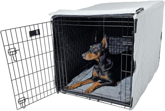 4Knines Quilted Dog Crate Cover – Heavy-Duty, Water-Resistant Fabric for Indoor/Outdoor Use – Durable Travel Cage Cover for Training, Weather Protection – Fits 42-Inch Crates – Grey