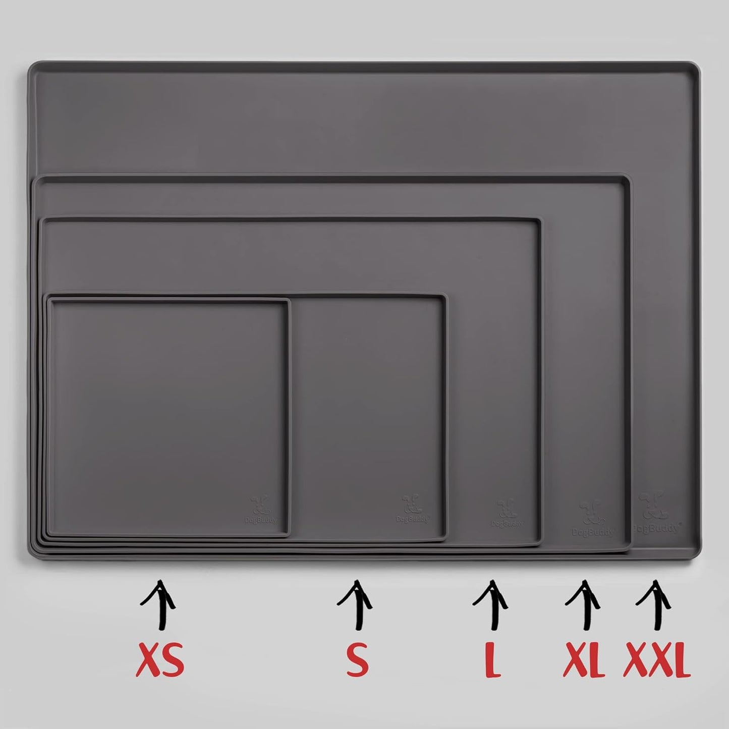 DogBuddy Dog Food Mat – Waterproof Dog Bowl Mat for Food and Water, Silicone Pet Feeding Mats For Floors, Non-Slip Placemat with High Edges For Dogs Bowls, Puppy Essentials (XL: 28" x 18", Shadow)