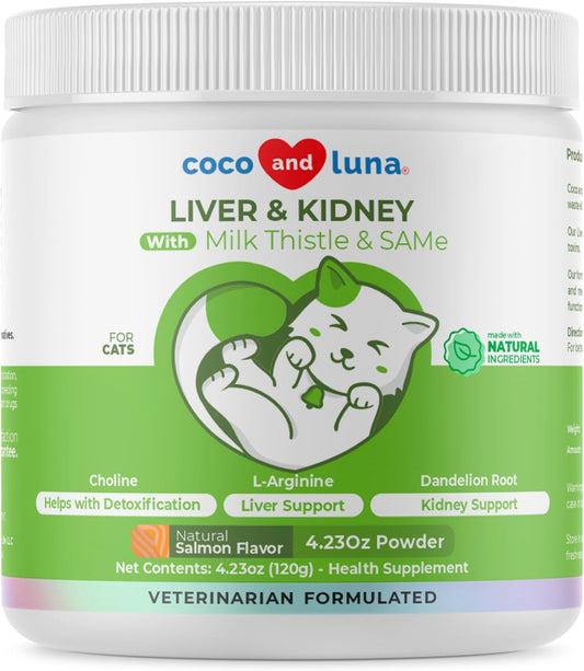 Milk Thistle for Cats - 4oz Powder - Natural Liver Supplement - with Same and L-Arginine - Detox, Hepatic Support, Promotes Liver Healthy Function, Kidney Support
