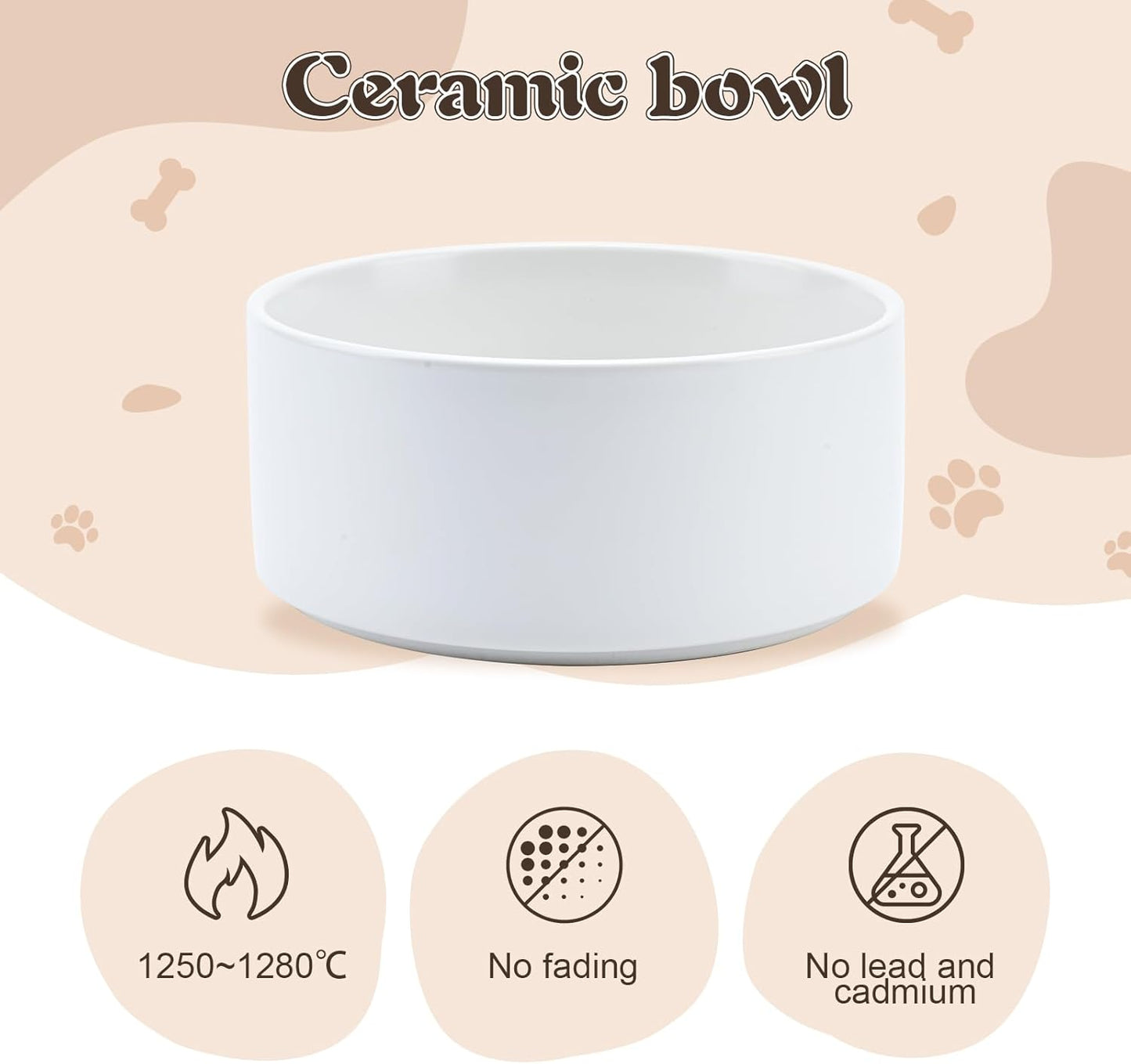 SPUNKYJUNKY Ceramic Dog Bowls with Acacia Wood Stand - Raised Dog Food and Water Bowl Set for Small Dogs (13.52 OZ, White)