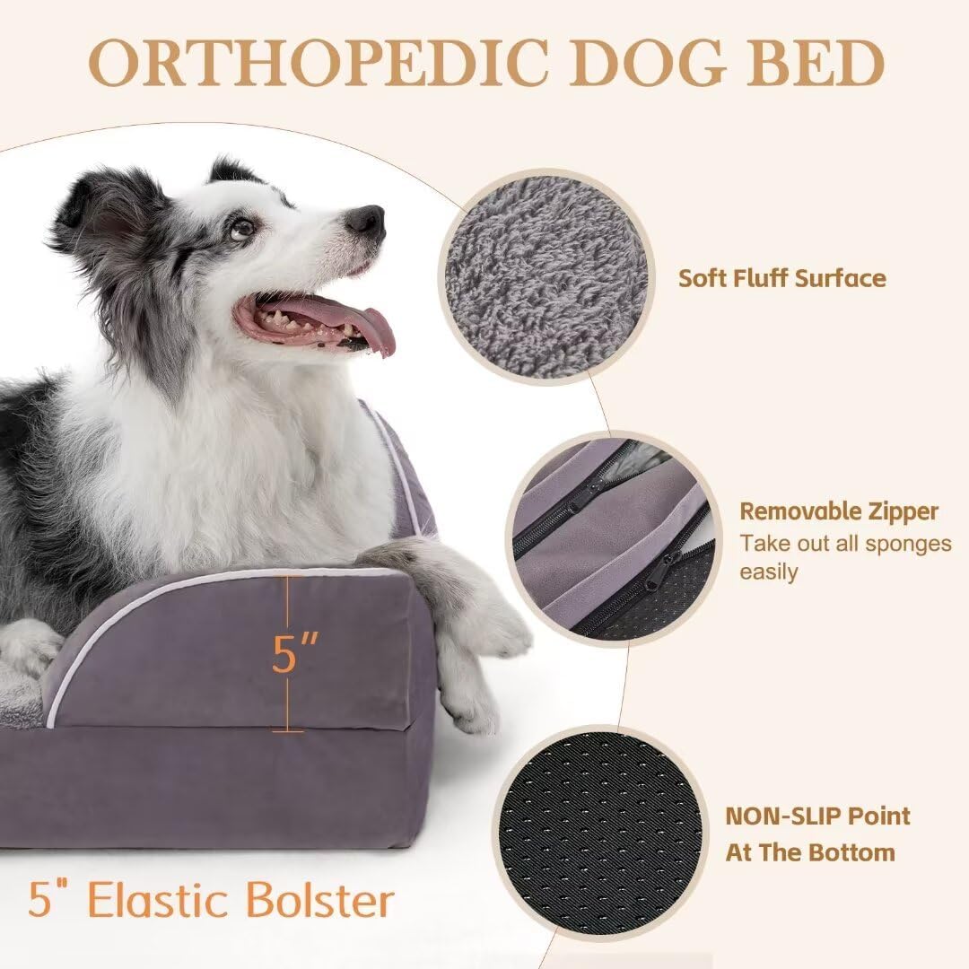 Comfort Expression Jumbo Dog Bed for Extra Large Dogs, Large Breed Waterproof Orthopedic Dog Bed, PV Washable Dogs Sofa Beds with Removable Cover & Non-Slip Bottom(Jumbo,Purple)