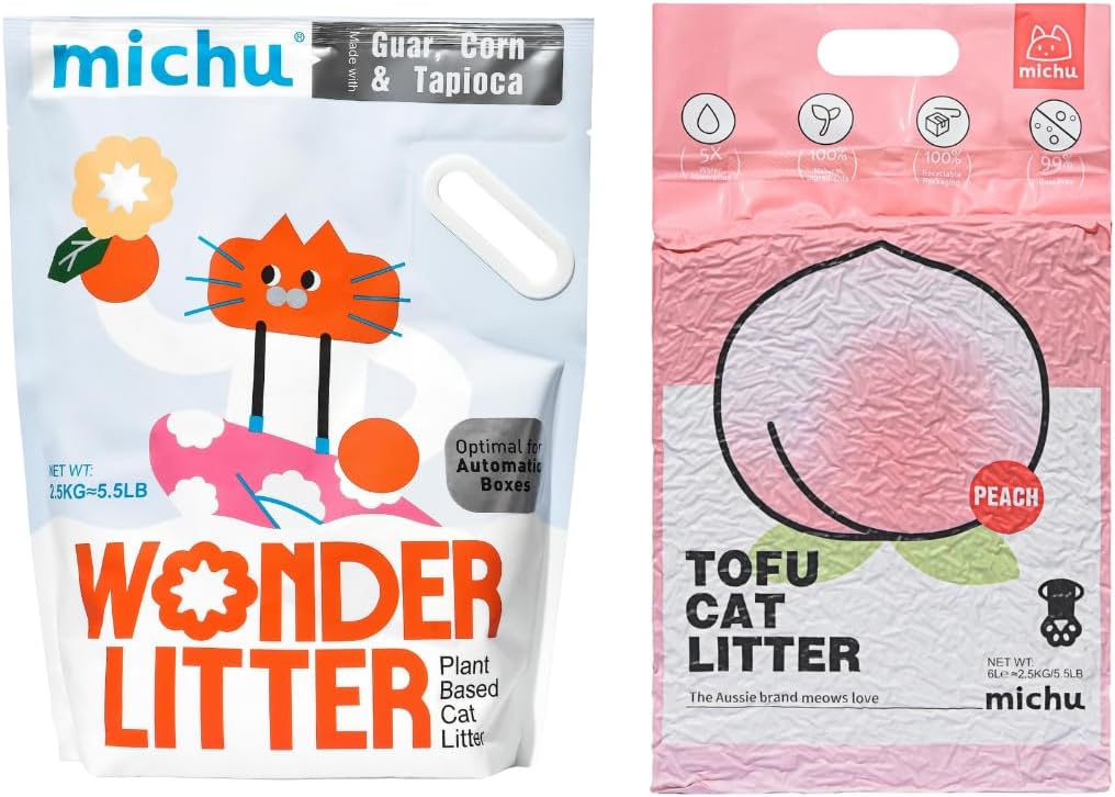 Tofu Cat Litter Natural Clumping Tofu Cat Litter 5.5lb/88oz 5 Scents (Peach + Wonder Litter, 2 Pack)