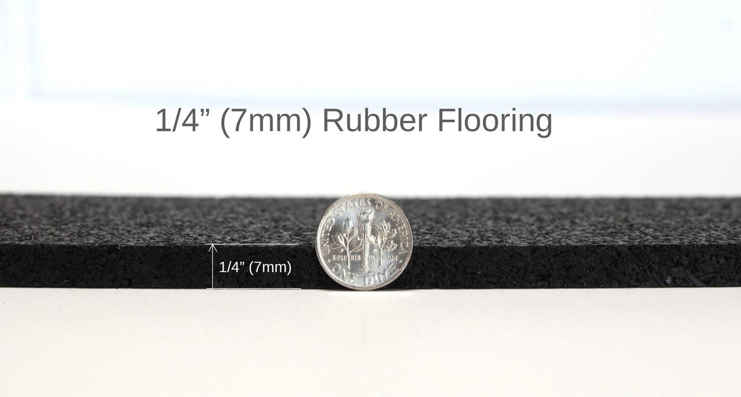 American Floor Mats 1/4in (7mm) Thick Solid Black 4' x 11' Heavy Duty Rubber Rolls, Protective Exercise Mats, Home Gym Rubber Flooring