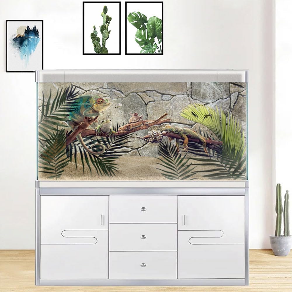 36X24IN Marble Aquarium Background, Art Marble Aquarium Background, Natural Marble Glass Terrarium Background with 8 EVA Double-Sided Tape