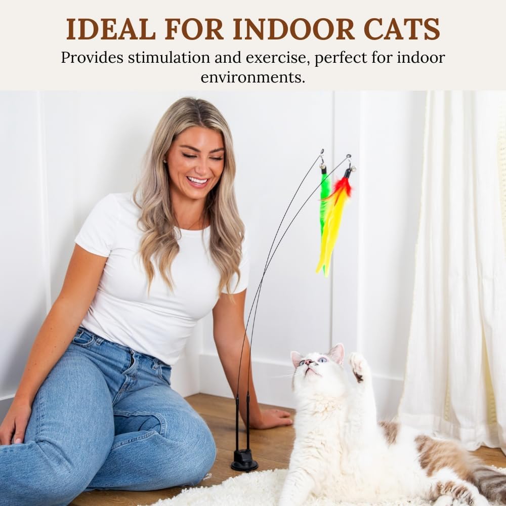Suction Cup Cat Toys for Indoor Cats Interactive Suction Cup Cat Wand Toy Feather Teaser for Indoor Cats & Kittens Multi Surface Base for Hands Free Play