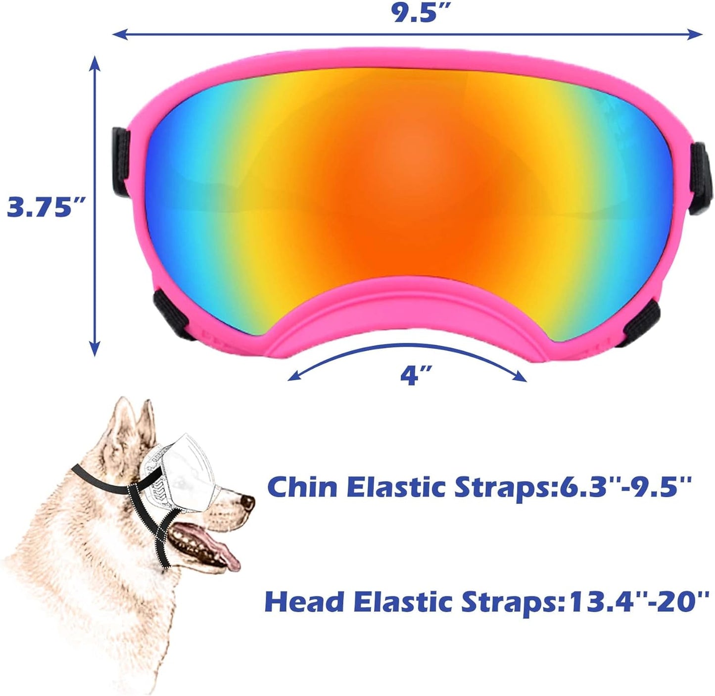 Winproof Large Dog Sunglasses with Adjustable Strap, UV Protection, Soft Goggles for Medium-Large Dogs