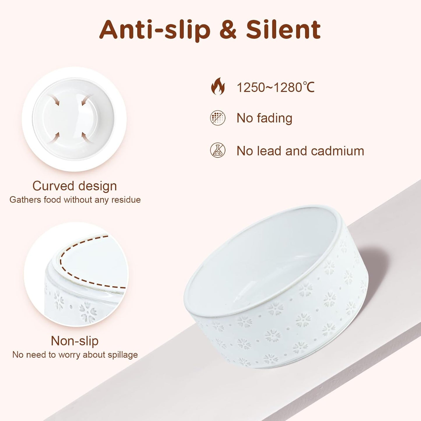 SPUNKYJUNKY Ceramic Dog Bowls Dog Bowl Set with Acacia Wood Stand Raised Dog Bowl Dog Food and Water Bowl for Small Medium Sized Dog (Deep, 15.5cm)