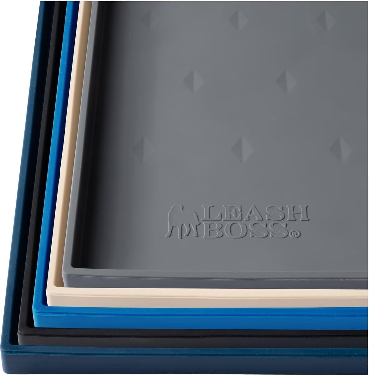 Leash Boss Silicone Dog Water Bowl Mat - XL 25" x 17" Gray - Tall Lip & Non-Slip Base - Waterproof Dog & Cat Food Mat, Dog Food Mat for Food and Water