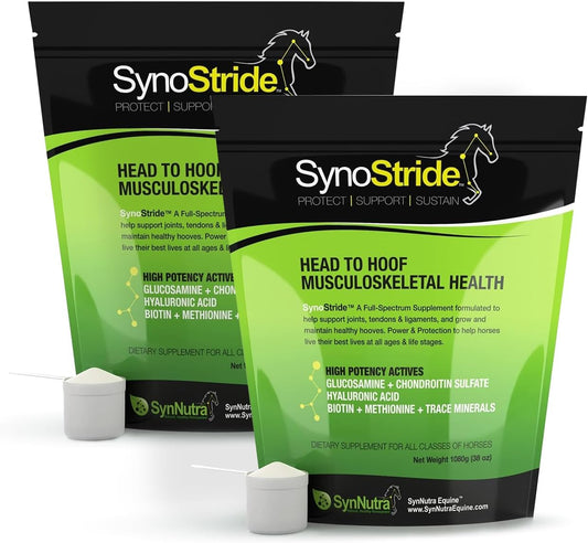 SynoStride All Natural, All-in-one, Joint and Hoof Health Supplement for Horses, Powder with Glucosamine, Chondroitin, Hyaluronic Acid, Biotin, Methionine, Trace Minerals (1080 Grams) x2