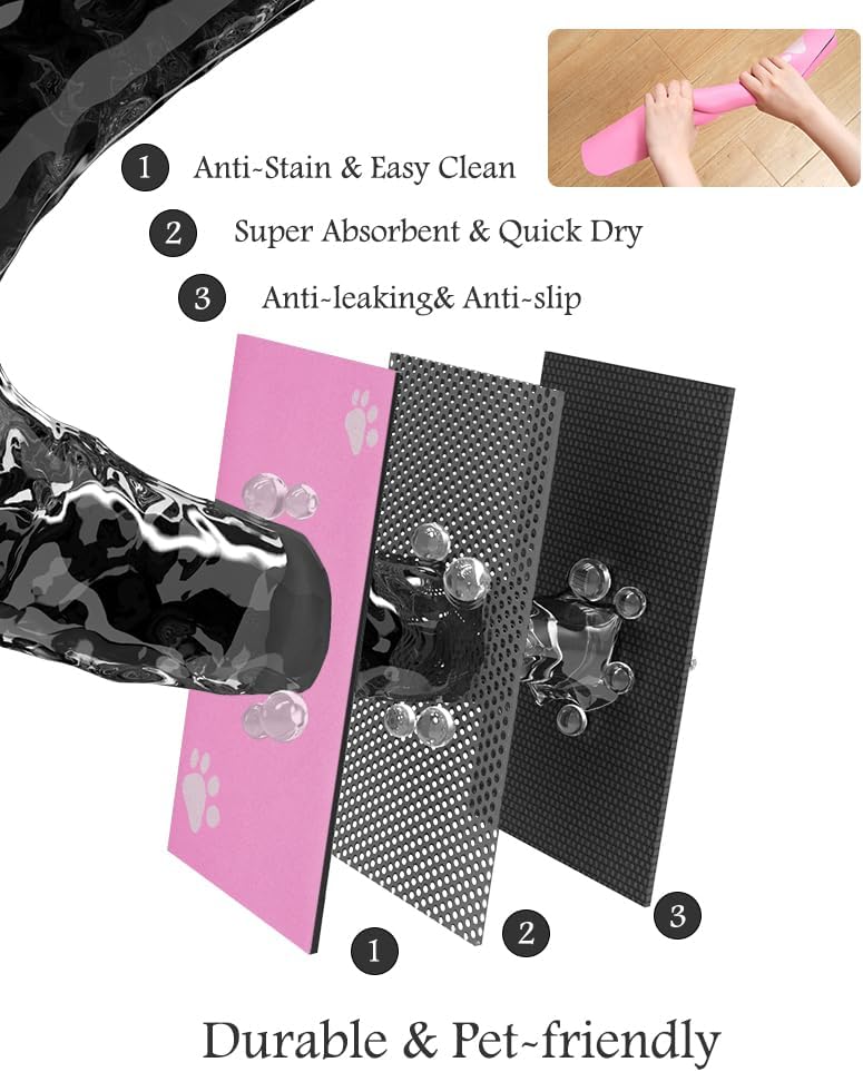 Pet Feeding Mat-Absorbent Dog Mat for Food and Water Bowl-No Stains Quick Dry Water Dispenser Mat-Dog Accessories Pet Supplies-Bowl for Messy Drinkers（BRIGHTPINK,12"x19"