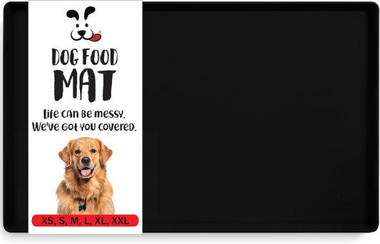 DogBuddy Dog Food Mat – Waterproof Dog Bowl Mat for Food and Water, Silicone Pet Feeding Mats for Floors, Non-Slip Placemat with High Edges for Dogs Bowls, Puppy Essentials (M: 21” x 14”, Black)