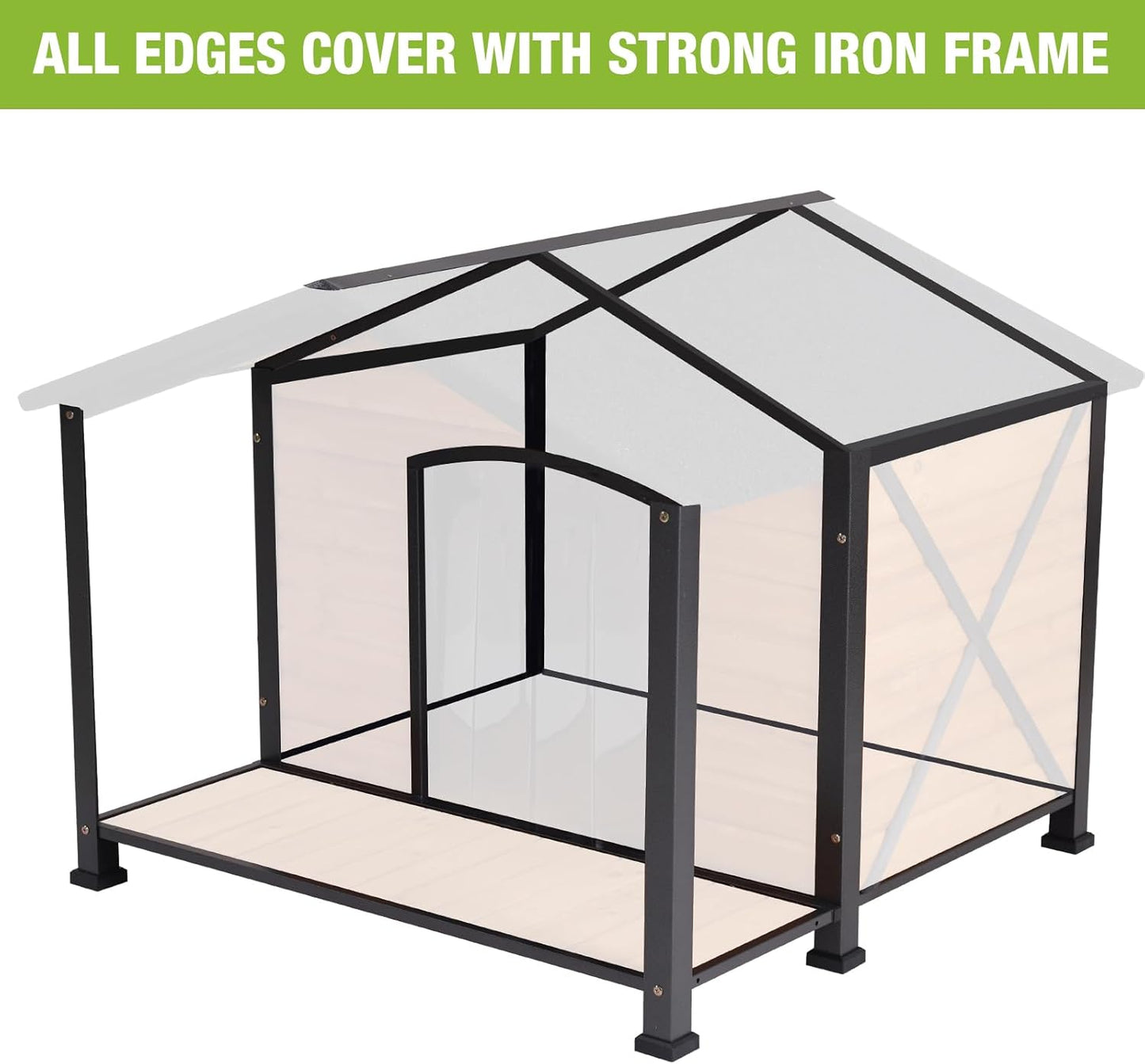 Dog House Outdoor & Indoor Unique All-Around Iron Frame Dog Kennel for Winter with Raised Feet for Small & Medium & Large Dogs,Weatherproof Roof (41.6 “L×41.4”W×34.1“H)