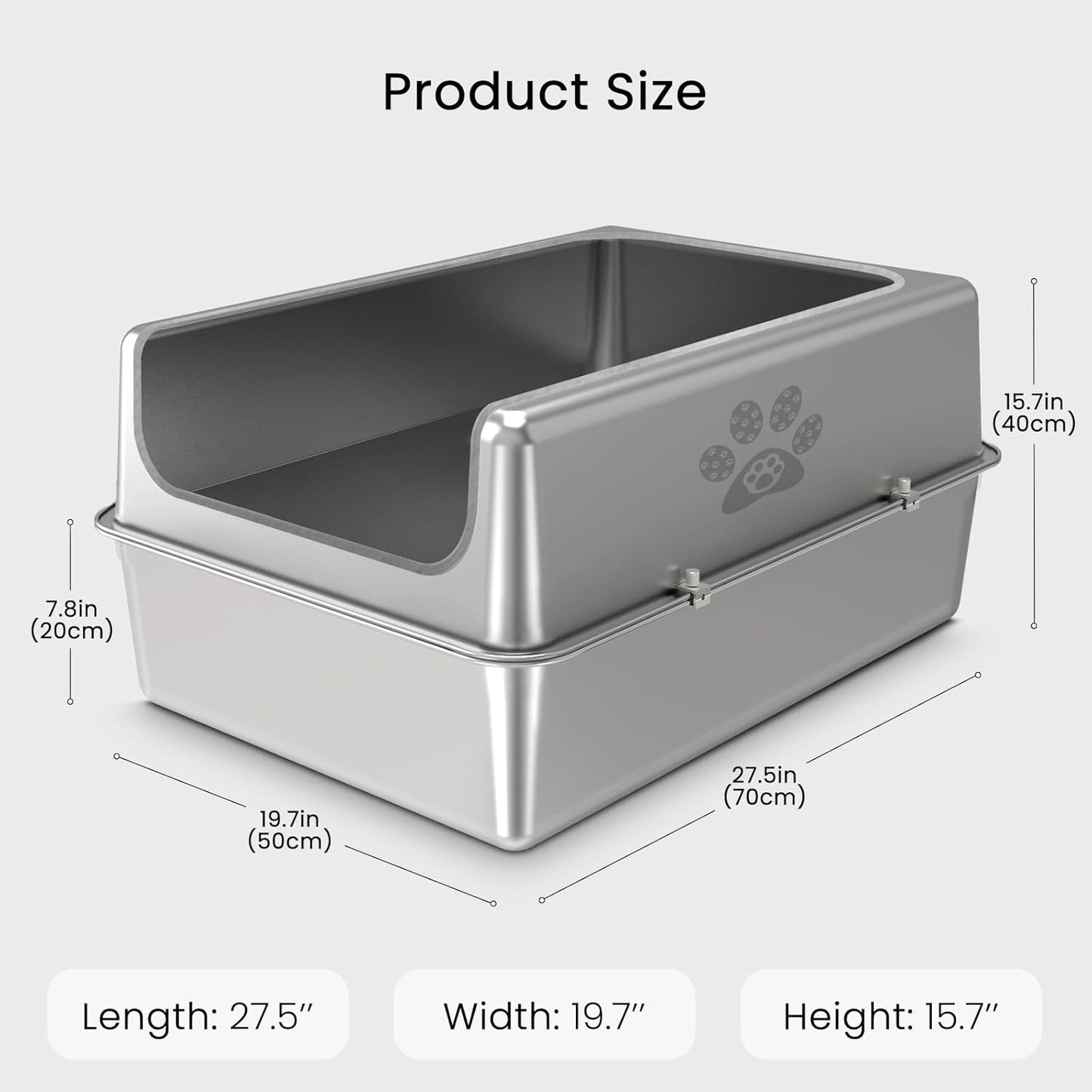 Enclosed Stainless Steel Cat Litter Box with Lid, Oversize Metal Litter Box for Multi Cats, XXXL Supersize Cat Toilet with High Side, Non-Stick, Anti-Leakage, Odorless, with Litter Mat & Litter Scoop