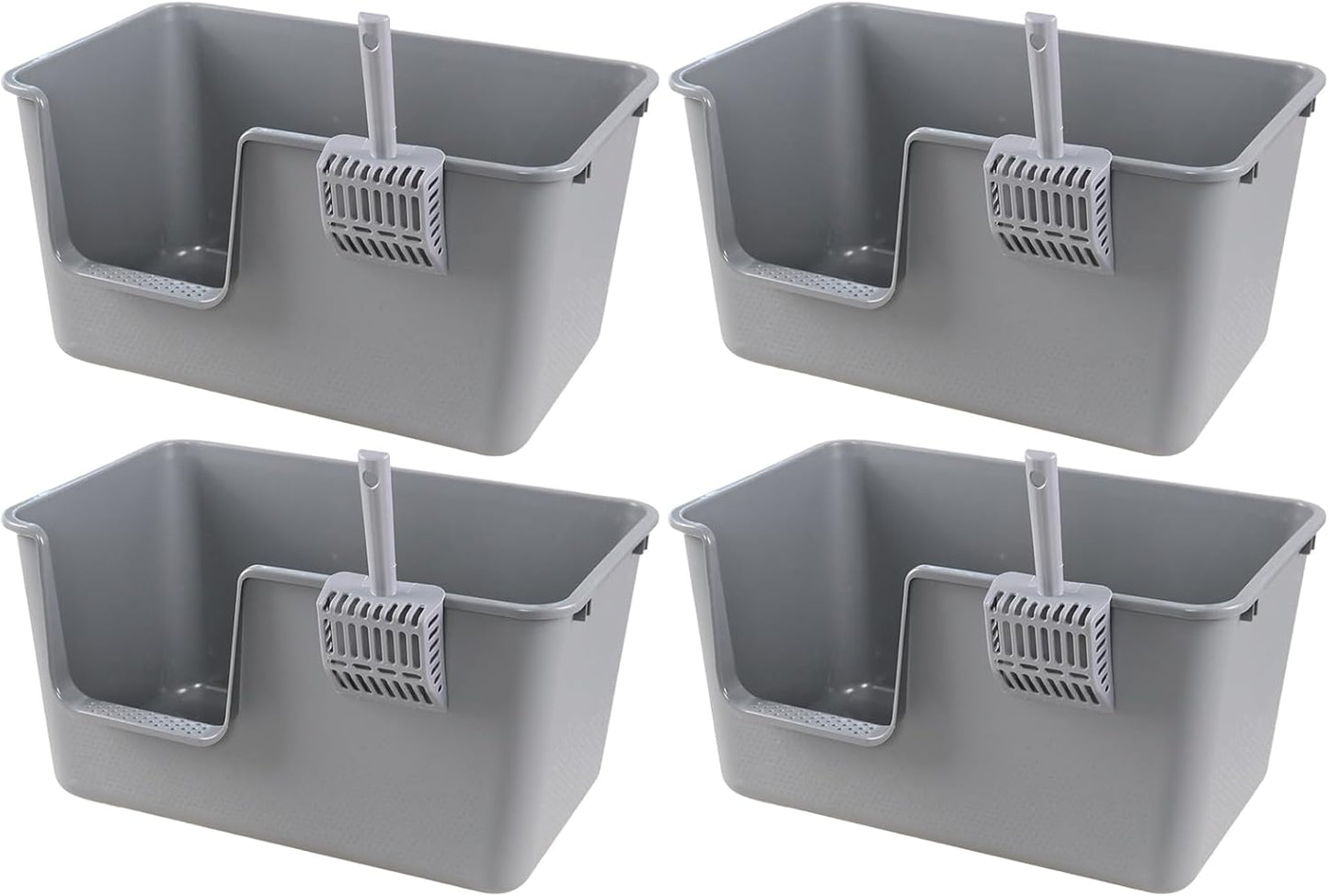 4 Packs Large Cat Litter Box with High Sides, Grey Open Top Cat Litter Basin