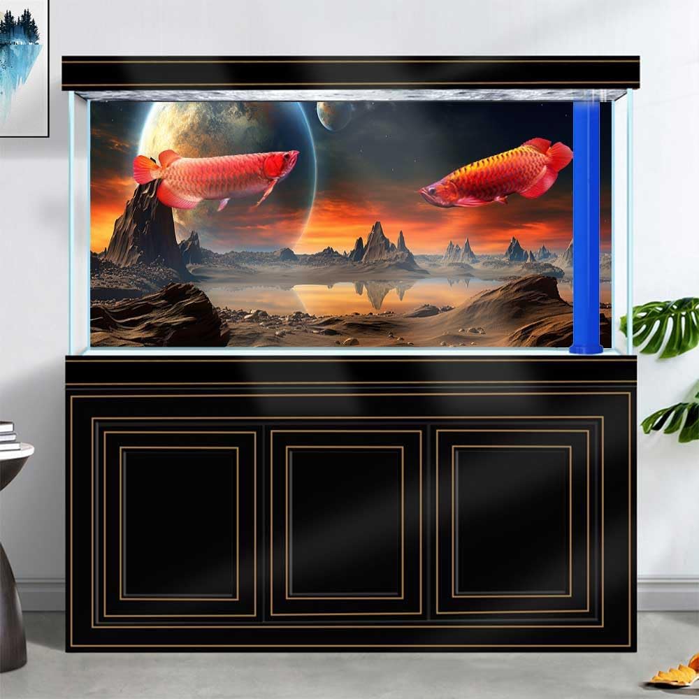 72X24IN Cosmic Aquarium Background, Cool Parallel Space Themed Fish Tank Background, Tropical Desert Terrarium Background with 8 EVA Double-Sided Tape
