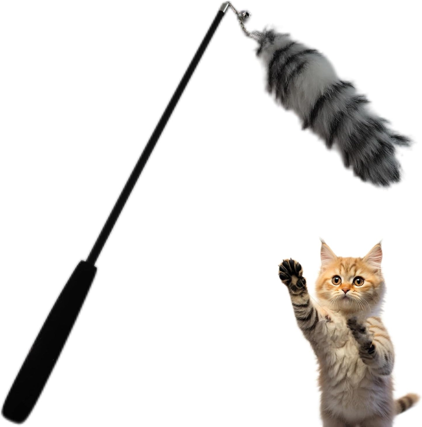 Interactive Cat Wand Toy with Cat Dancer, Retractable Feather Fox Tail Teaser for Indoor Cats, Enrichment Play Kittens to Senior Cats(Arctic White)