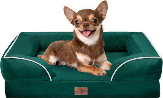 Comfort Expression Small Dog Beds Waterproof Orthopedic Foam Dog Sofa Beds for Small Dogs Comfy Pet Bed with Washable Removable Cover & Non-Slip Bottom(X-Small,Emerald)