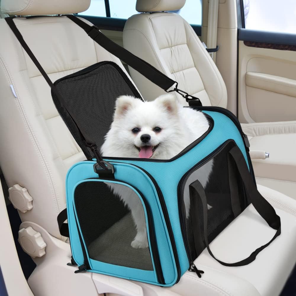 Large Cat Carriers Dog Carrier Pet Carrier for Large Cats Dogs Puppies up to 25Lbs, Big Dog Carrier Soft Sided, Collapsible Travel Puppy Carrier - Large - Blue