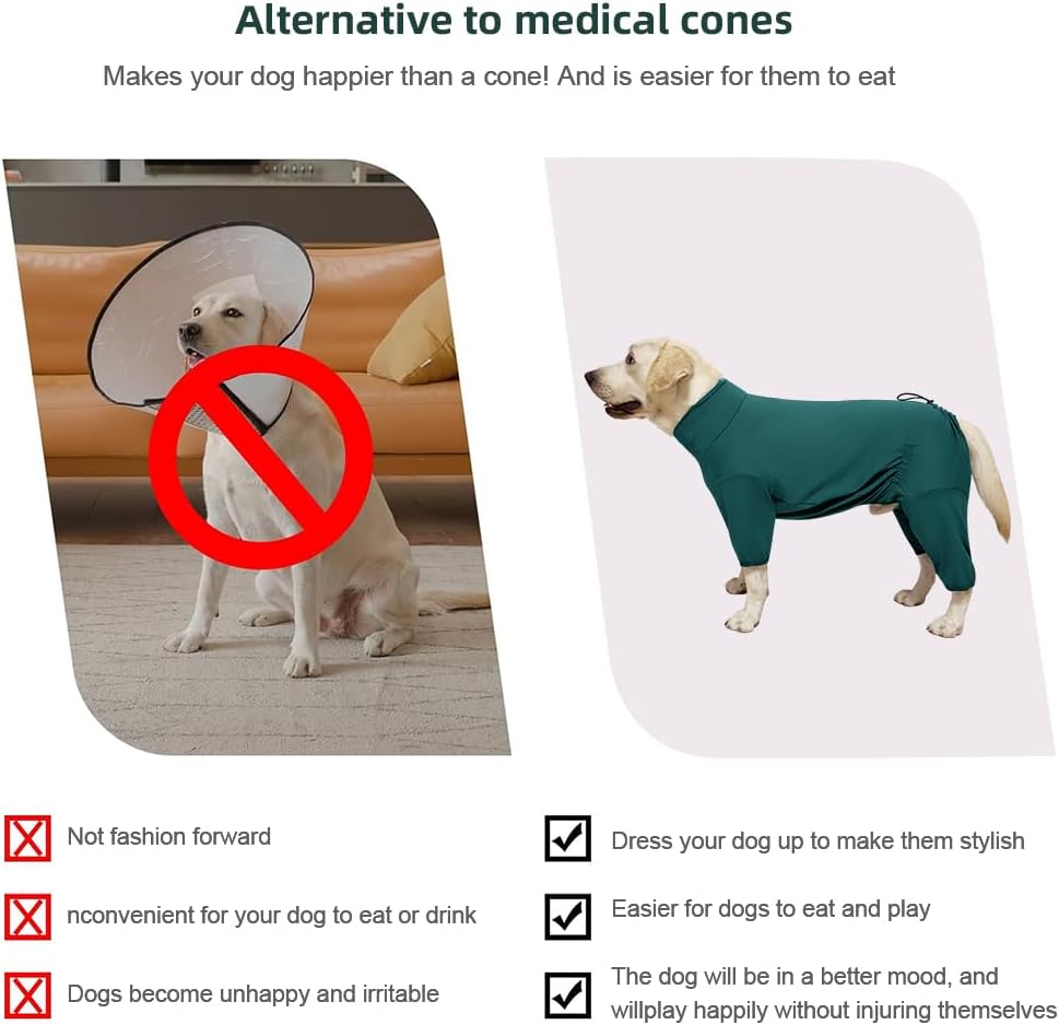 Dog Pyjamas PJS Sweater Clothes and Home Clothing Suitable for Small to Medium Breeds of Dogs, Dog Neutering Suits, Extra-Large Stretch Fabric, Four-Legged Clothes (Thin Dark Green, XL)