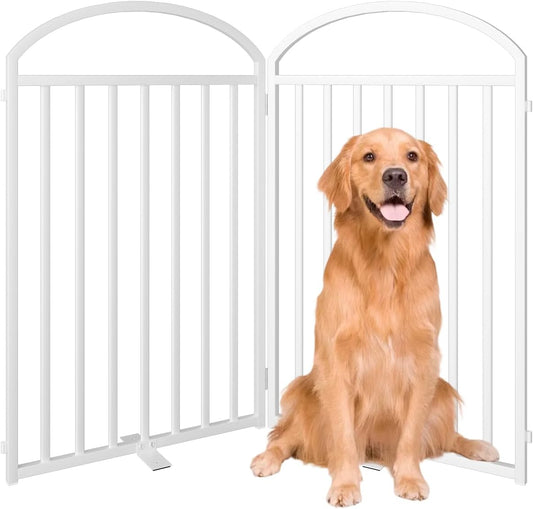 2 Panles Full Matel Freestanding Dog Gates with Door, 48"Extra Wide 32"Tall Free Standing Dog Pet Gate for Indoor & Outdoor. Foldable Pet Fences for Doorways, House, Stairs, Porch, Deck, Yard