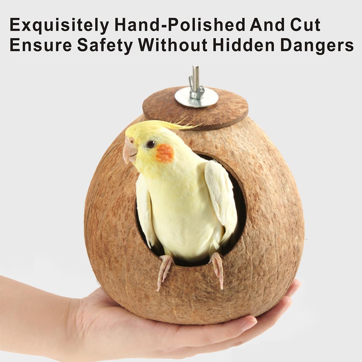 Bird Nest for Cage Natural Coconut Shell Birds House 2 Pack Parakeet Hide Breeding Hut Bird Cage Accessories & Decor Hamster Toys for Parrot Lovebirds Budgies Cockatiel Conure Finch Canary