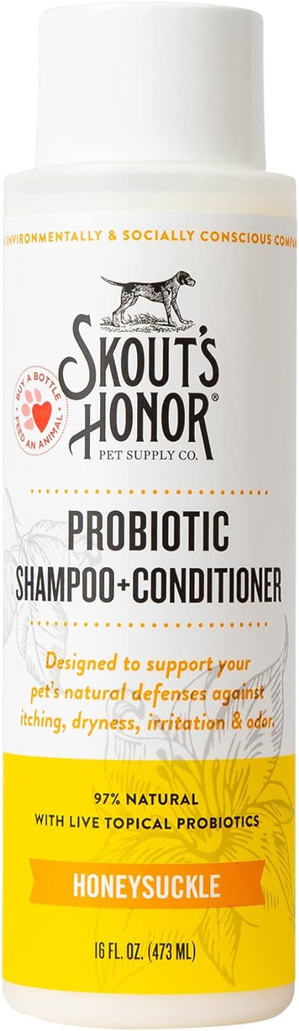Skout's Honor Probiotic Dog Shampoo & Conditioner with Avocado Oil & Omega-3s, 97% Natural, Paraben & Sulfate-Free, Cruelty-Free, 16oz, Honeysuckle