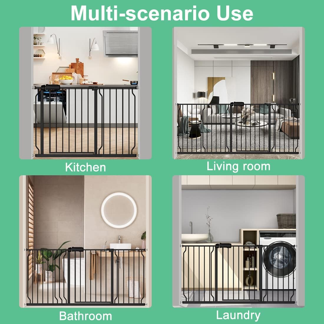 ALLAIBB Extra Wide Pressure Mounted Baby Gate Walk Through Child Kids Safety Toddler Tension Black Long Large Pet Dog Gates with Extension for doorways Kitchen (62.20-71.26"/158-181cm, Black)