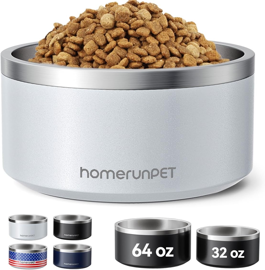 Homerunpet Double Wall Stainless Steel Dog Bowls, Non-Slip Base, Dishwasher Safe, Durable Pet Food & Water Bowl for Dogs & Cats(32oz, Steel Blue)