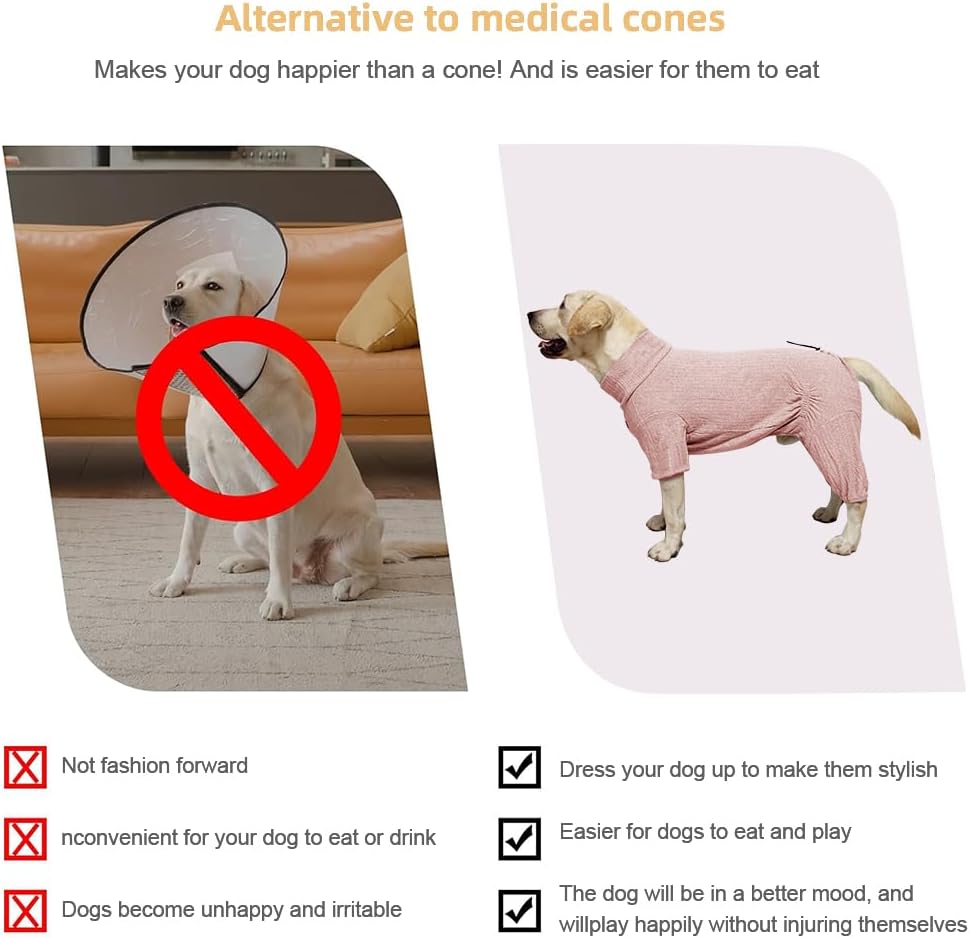 Dog Pyjamas PJS Sweater Clothing and Loungewear Suitable for Medium to Large Breeds of Dogs, Neutering Suits, Extra-Large Stretch Fabric, Four-Legged Dogs Clothes Pyjamas (Sweater Pink, 4XL)