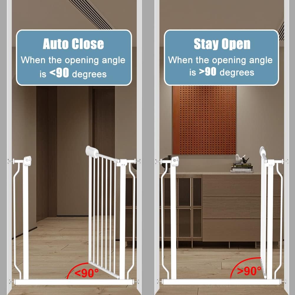 White Extra Wide Baby Gate 53-57.5 inch for Doorways Stairs Pressure Mount Baby Gate Automatic Close Child Dog Pet Safety Toddler Gates with Extensions