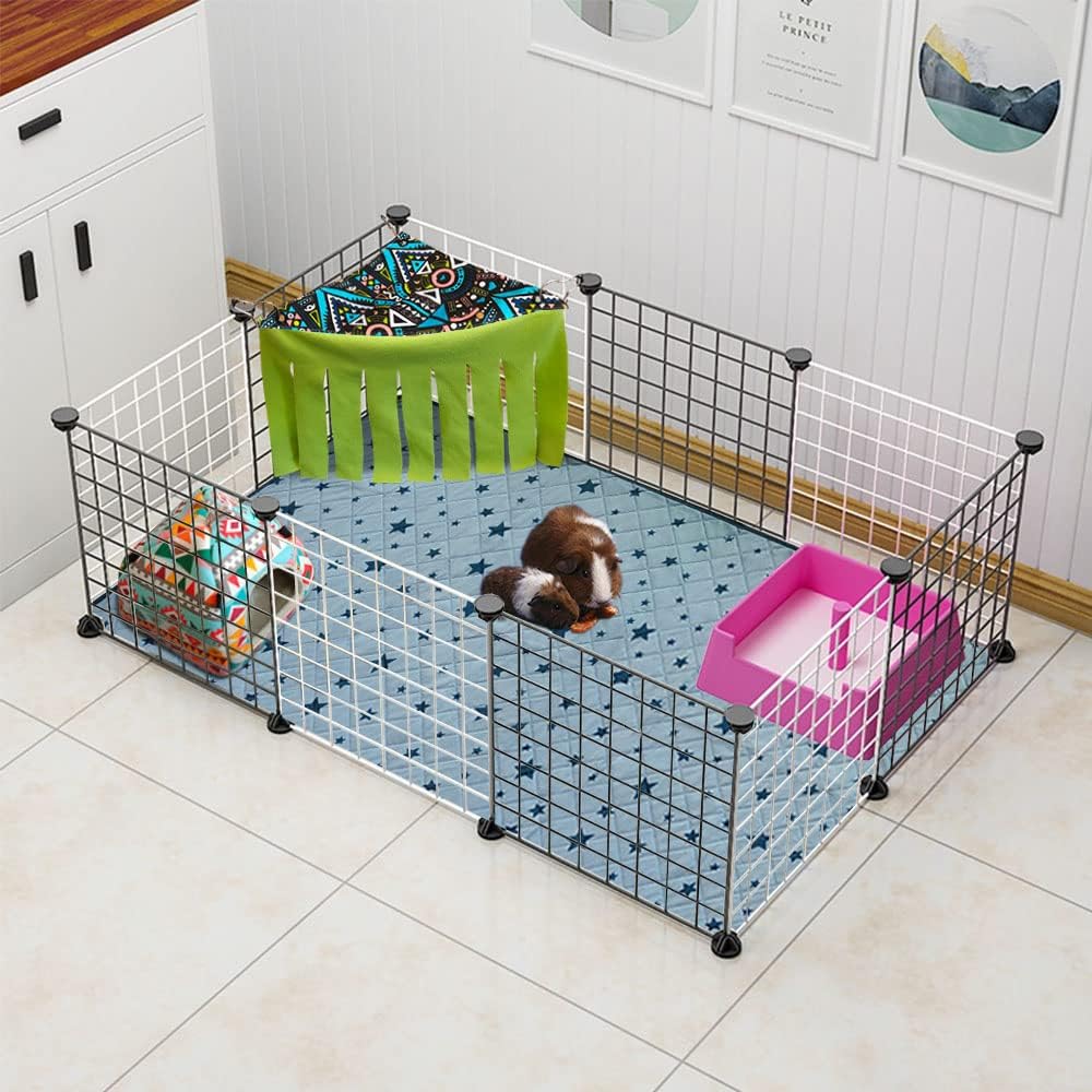 RIOUSSI Guinea Pig Hideout Hideaway Corner Fleece Toys Cage Accessories with Reversible Sides, Geo/Gray-Green