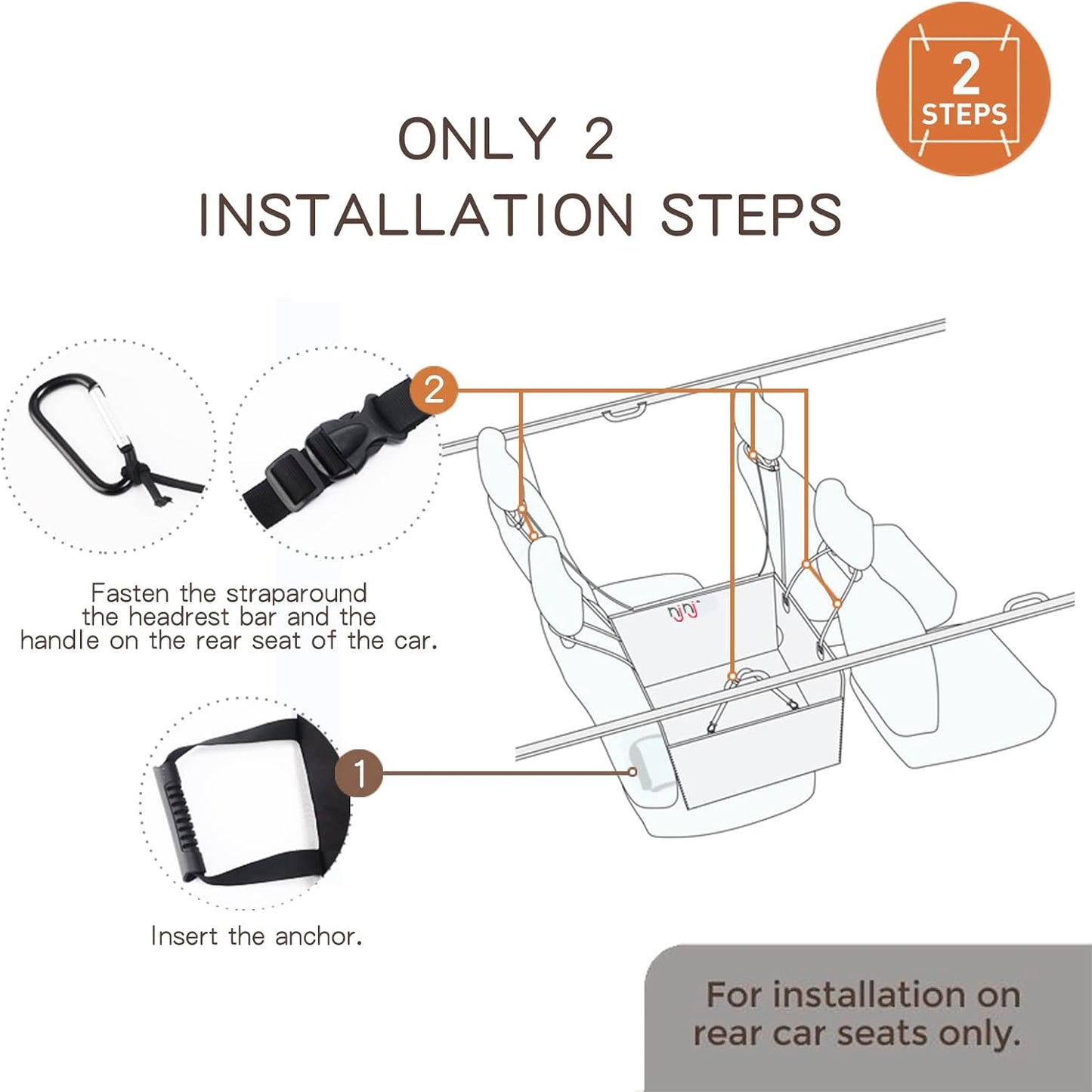 njnj Dog Car Seat Cover for Back Seat - Waterproof Dog Half Hammock for Cars,Scratchproof Pet Backseat Protector,Perdurable,Non-Slip Booster Seat for Small,Medium and Large Dogs