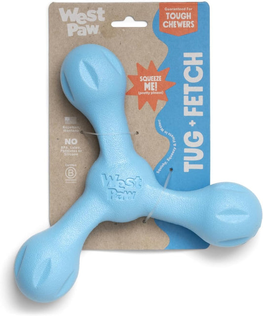 WEST PAW Zogoflex Air Skamp Tug-of-War Stick Dog Chew Toy – Hollow, Squishy Interactive Toy for Dogs, Puppies – for Chewing, Catch, Carry, Fetch, Dishwasher Safe, Latex-Free, Large 8.5", Aqua Blue