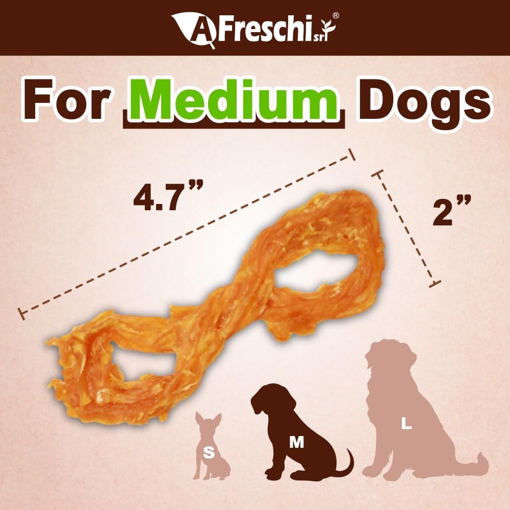 Afreschi Natural Turkey Tendon Rope (M) 20 Units/Box, Dog Treats for Signature Series, All Natural Human Grade Puppy Chew, USA-Sourced Turkey Tendon, Hypoallergenic, Rawhide Alternative