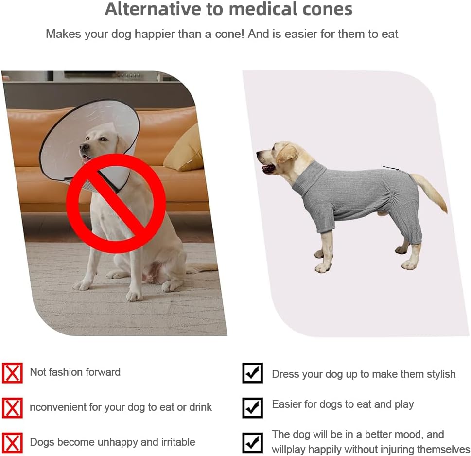 Dog Pyjamas PJS Sweater Clothing and Loungewear Suitable for Large to Giant Breeds of Dogs, Neutering Suits, Extra-Large Stretch Fabric, Four-Legged Dogs Clothes Pyjamas (Sweater Gray, L)