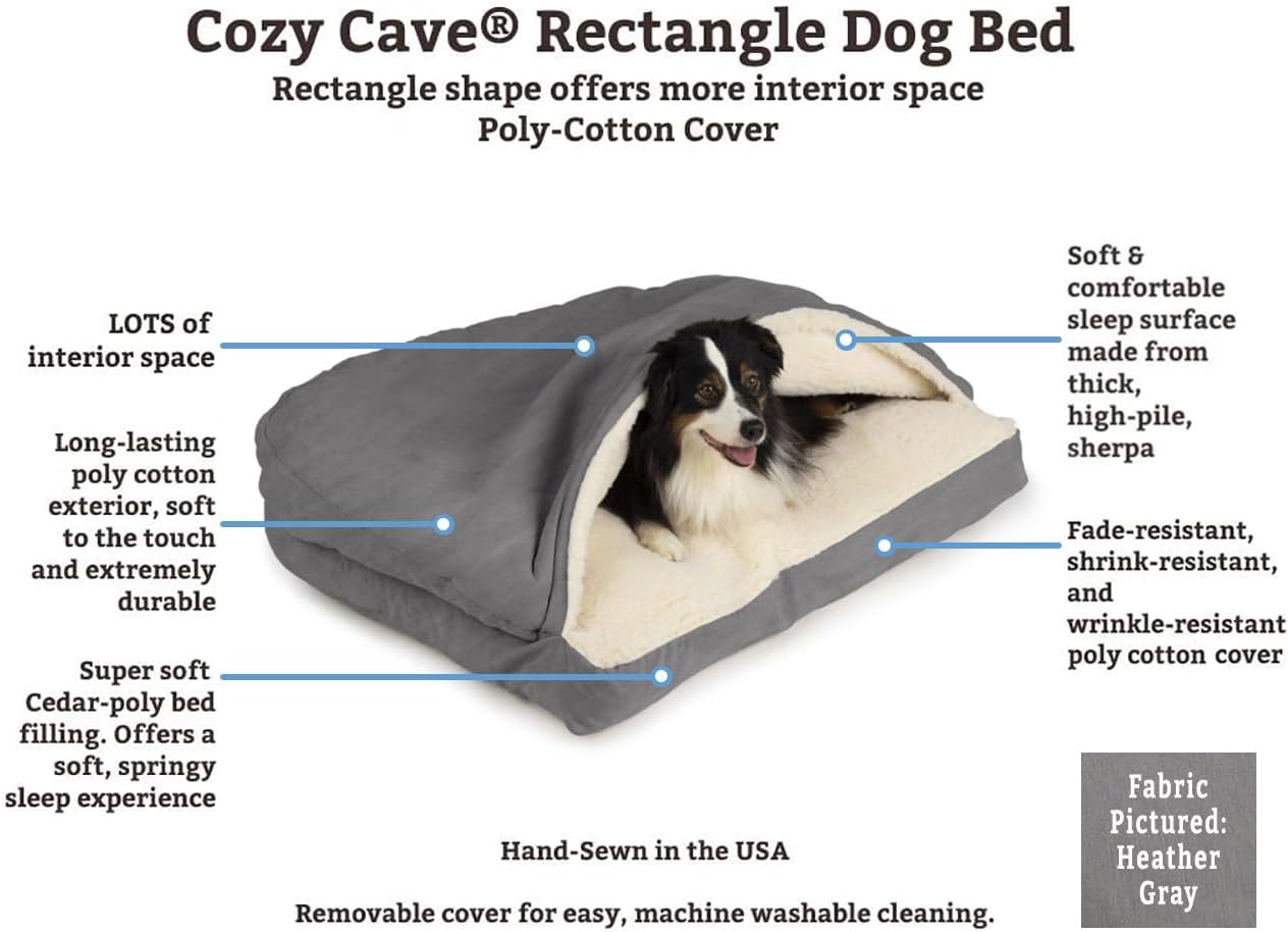 Snoozer Rectangle Cozy Cave Dog Bed - Indoor Dog Bed with Cover Cave, Covered Calming Burrow for Medium & Large Sized Pets with Blanket Attached, Enclosed, Washable - Large, Navy