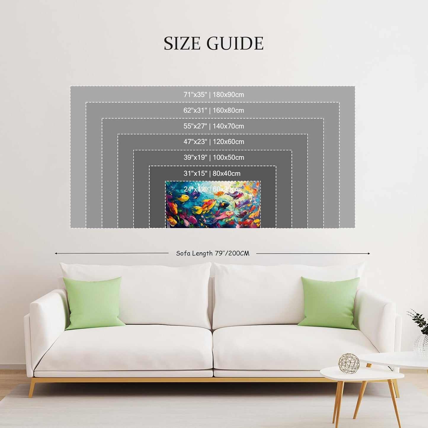 School of Fish Printed Canvas Wall Art – Framed Abstract Ocean Print – Vibrant Fish Wall Decor for Living Room, Bedroom, Office (Black Framed, 39"x19"|100x50cm)