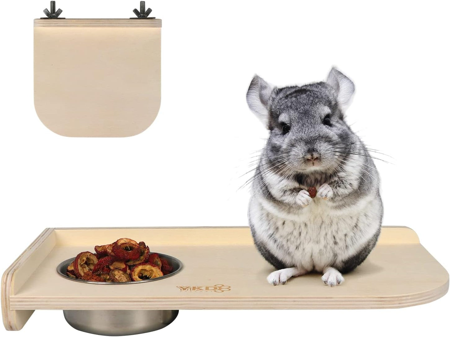 Chinchilla Wooden Platform Set, Pet Cage Platform with Feeding Bowl, Small Animals Cage Accessories for Chinchilla Squirrel Gerbil Suger Glider Hamsters (Feeding Platform + Small Platform)
