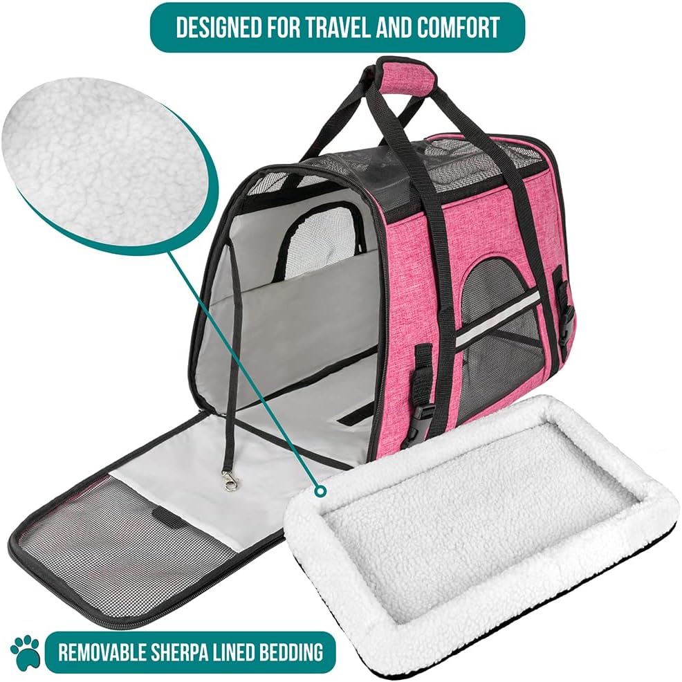 PetAmi Airline Approved Pet Carrier for Cat, Soft Sided Dog Carrier for Small Dog, Cat Travel Supplies Accessories Indoor Cat, Ventilated Pet Carrying Bag Medium Large Kitten Puppy, Large Heather Pink