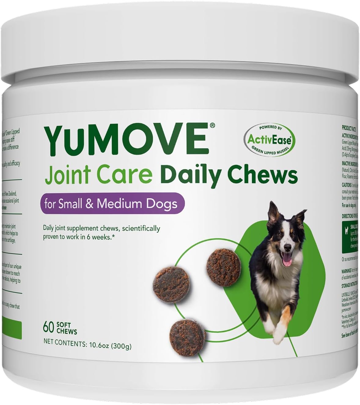 YuMOVE Hip & Joint Supplement for Dogs - With Glucosamine Chondroiton, Green Lipped Mussel , Hyaluronic Acid, and Omega 3 Joint Supplement for Stiffness and Mobility - 60 Chews (Small/Medium Dogs)