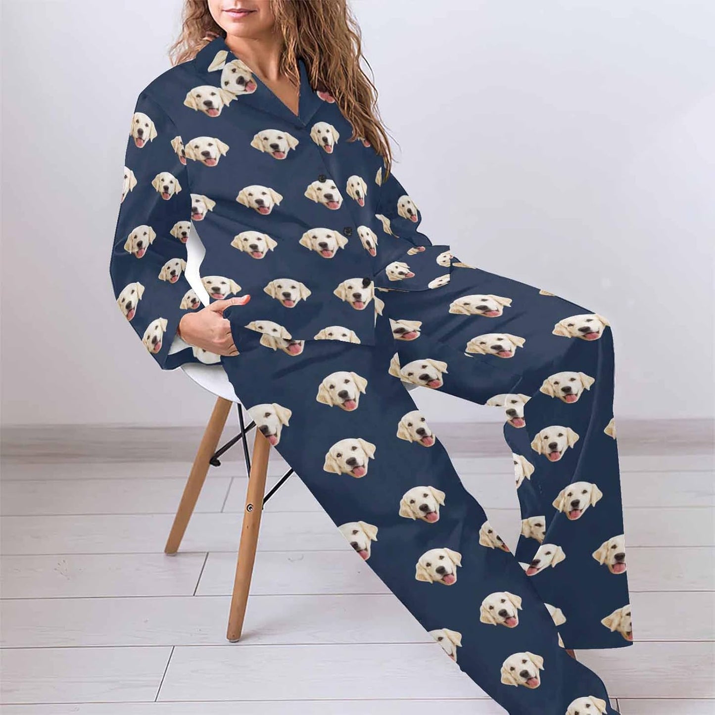 MyPupSocks Custom Face Pajamas for Women Set, Personalized Photo Long Sleepwear XS-XXL