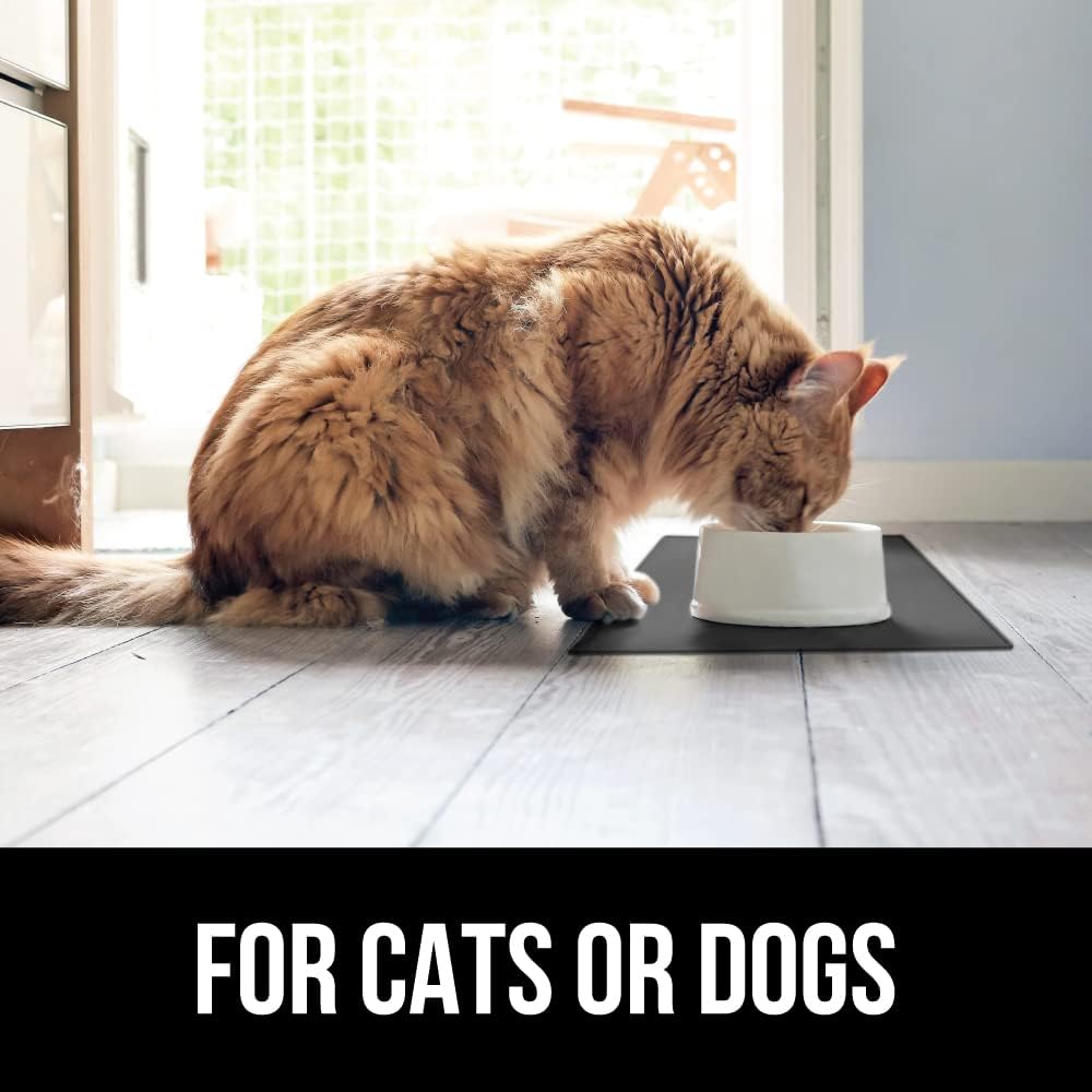 GORILLA GRIP 100% Waterproof Raised Edge BPA Free Silicone Pet Feeding Mat, Dog Cat Food Mats Contain Spills Protects Floors, Placemats for Cats and Dogs Water Bowl, Pets Accessories 23x15 Charcoal