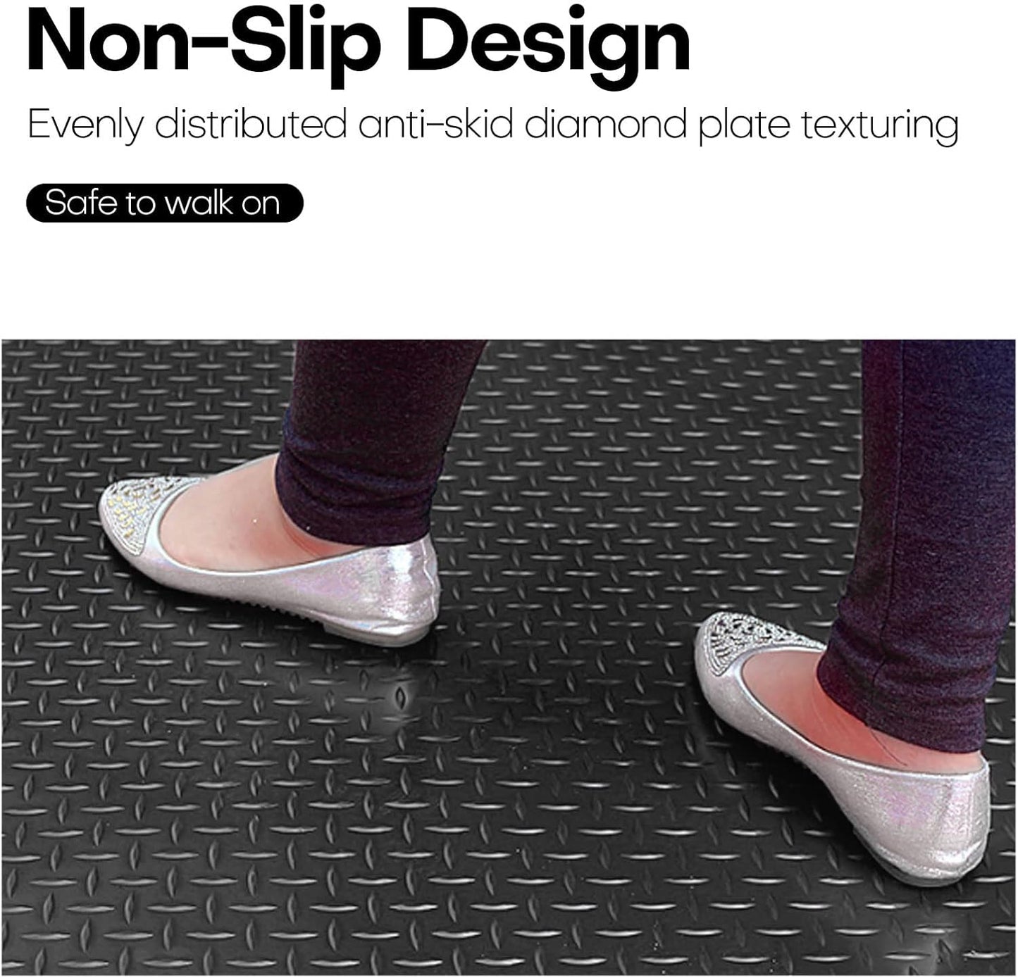 Boshen 7.5Ft x 17Ft Rubber Flooring Mats 2.9mm Thickened Diamond Plate Flooring Roll 127.5sqft Garage Floor Mats Non-Slip Floor Protector Mat for Garage Warehouse Gym Basement-Black