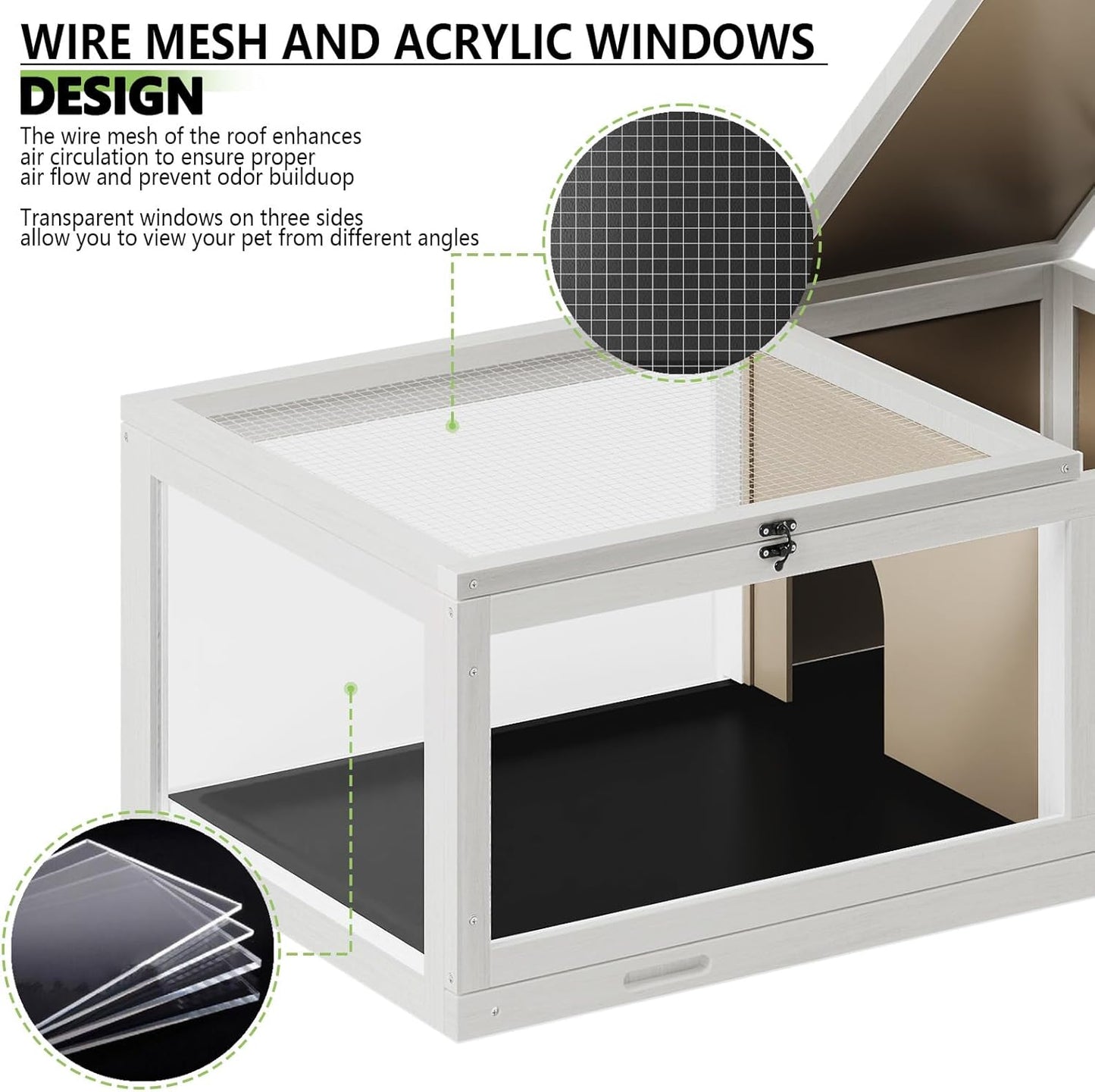 Tortoise Habitat with Adjustable Lamp Holder, Turtle Enclosure Indoor/Outdoor, Wooden House for Small Animals, Large Reptile Terrarium Table with Detachable Legs (New White)