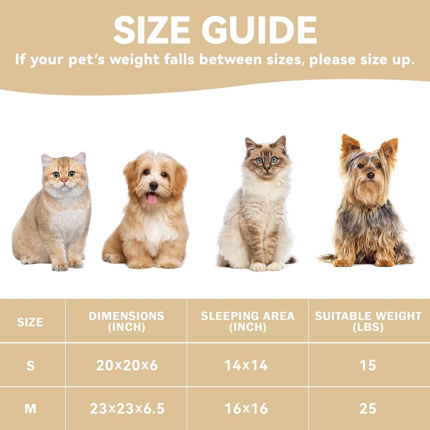 Cat Bed, 20In Dog Beds for Small Dogs, Calming Cat & Dog Beds for Indoor Pets, Pet Beds Comfortable Donut Round Ultra Soft (Camel, 23" L x 23" W x 6.5" Th)