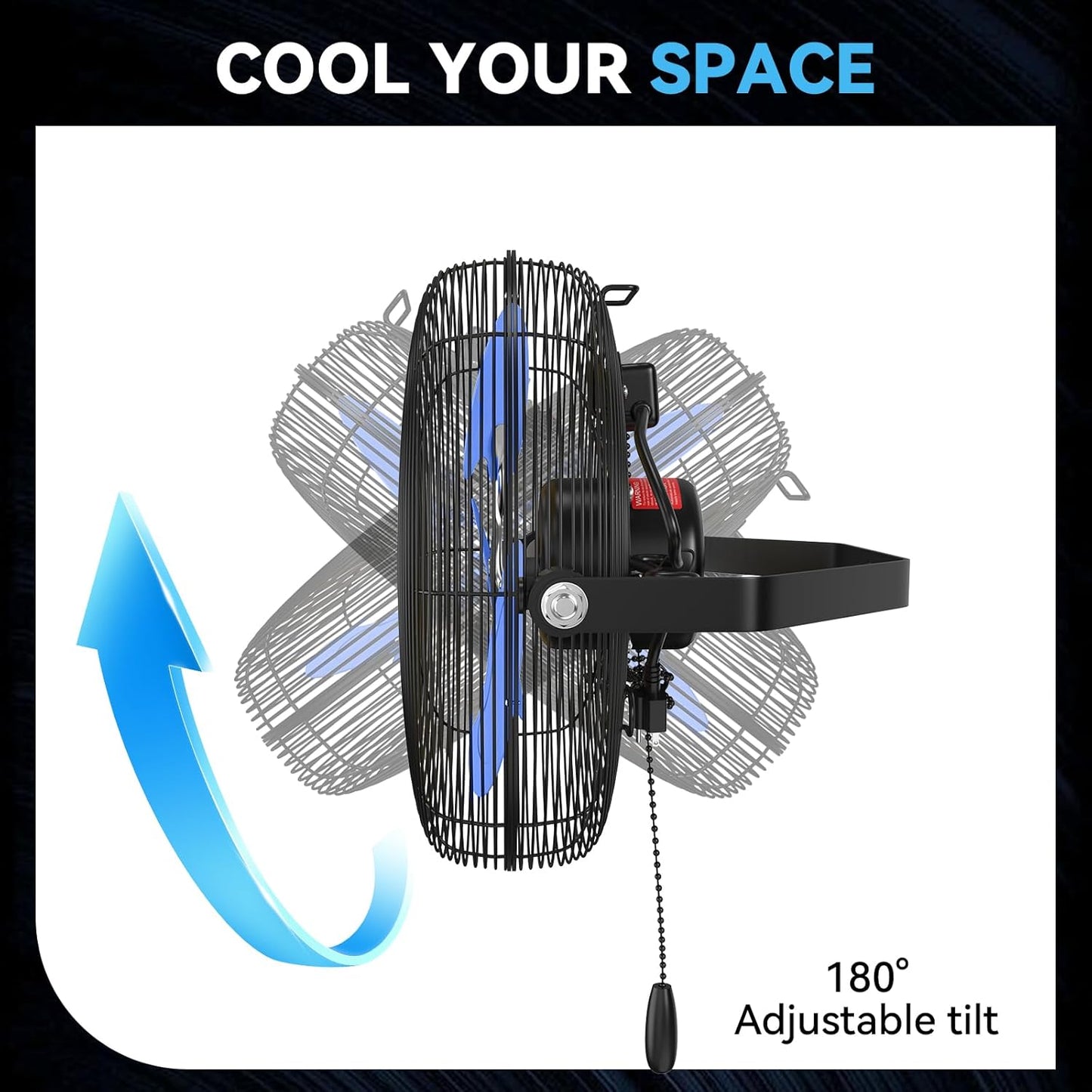 12 IN High Velocity Wall Mount Fan, 3 Speed Industrial Wall Fan with Sealed Motor, 2500 CFM Adjustable Air Circulator for Garage, Commercial, Greenhouse, Warehouse & Gazebo Use, UL Listed
