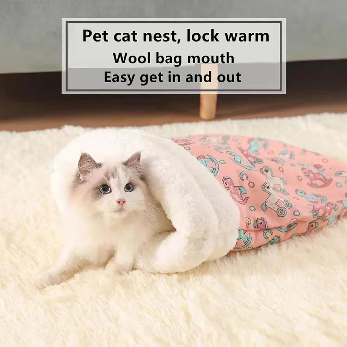 Cat Sleeping Bag,Cat Sleeping Bag for Indoor Cats,Cozy Pet Nest for Cats,Sleeping Bag for Cats,Soft Fluffy Washable Cat Bed Cave,Cat Blankets for Indoor Cats (D)
