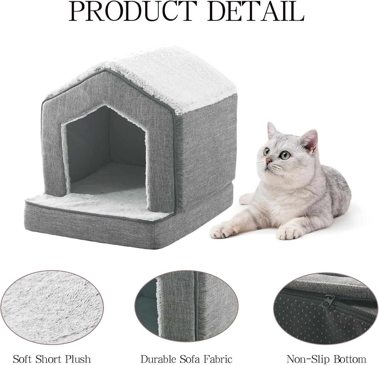 Orthopedic Cat Houses for Indoor Cats,Small Dogs,Super Soft Cat Bed Cave,Condos, Cubes,Cat Hideaway,Covered,Cat Bed for Kitty Small Medium Large Pet (Gray, 18" L x 15" W x 17" Th)