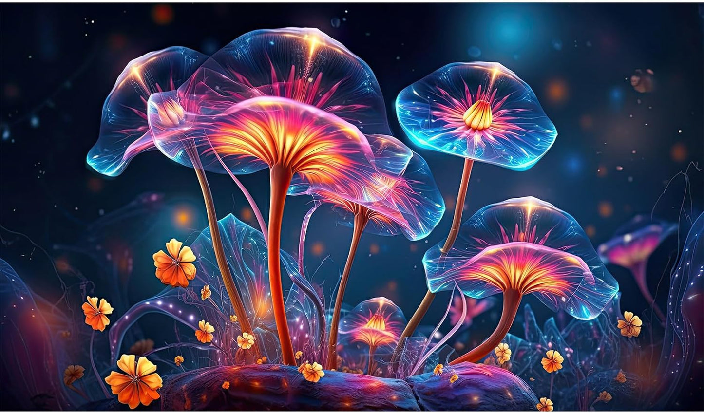 Flower Aquarium Background Modern Style Bluebell Blooming Flower Floral Design Terrarium Background Mysterious Elegant Glowing Fantasy Flower Fish Tank Backdrop Poster Decorations Vinyl 48x20in