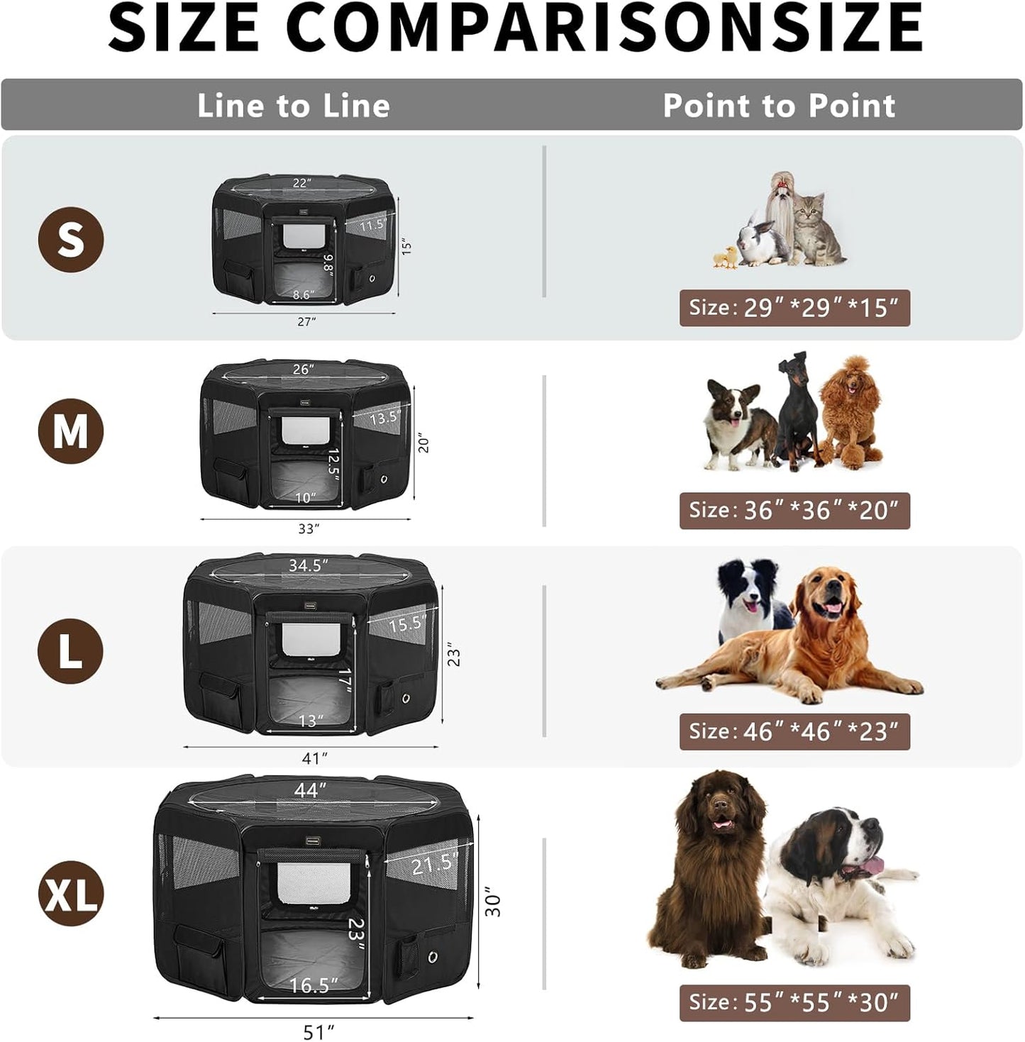 DONORO Dog Playpen Portable Pet Play Pens for Small Dog/Cat/Rabbit/Chicks, Cat Playpen Indoor/Outdoor with Carring Case, Removable Zipper Top and Bottom (Black, Extra Large (55"x55"x30"), 8)